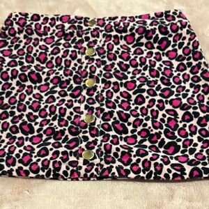 5-6 Years Pink‎ Cheetah Print Skirt With Gold Buttons 5t 6y